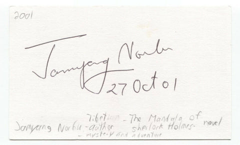 Jamyang Norbu Signed 3x5 Index Card Autographed Signature Author Writer Activist