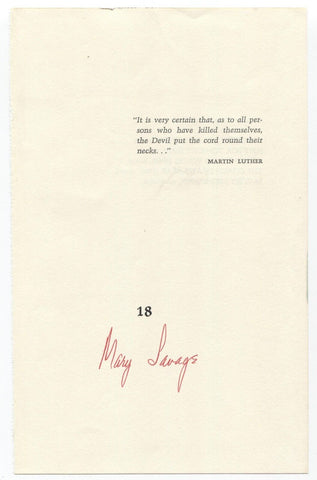 Mary Savage Signed Book Page Vintage Autographed Author
