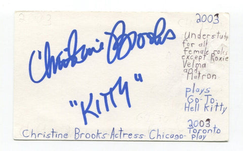 Christine Brooks Signed 3x5 Index Card Autographed Actress Chicago