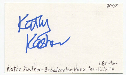 Kathy Kastner Signed 3x5 Index Card Autographed Canadian Broadcaster CBC
