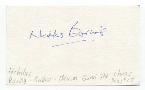 NIcholas Boving Signed 3x5 Index Card Autographed Signature Author Maxim Gunn