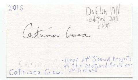 Catriona Crowe Signed 3x5 Index Card Autographed Signature Author Historian