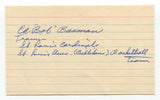 Bob Bauman Signed Index Card Autograph Baseball Trainer Roger Harris Collection
