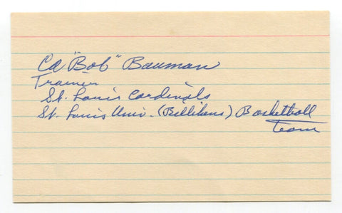 Bob Bauman Signed Index Card Autograph Baseball Trainer Roger Harris Collection