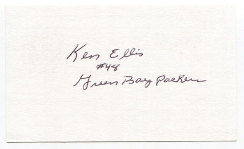 Ken Ellis Signed 3x5 Index Card Autographed NFL Football Green Bay Packers