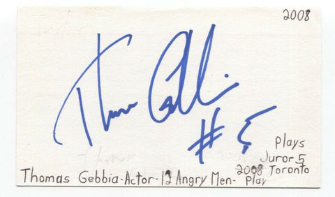 Thomas Gebbia Signed 3x5 Index Card Autographed Signature Actor Contagion