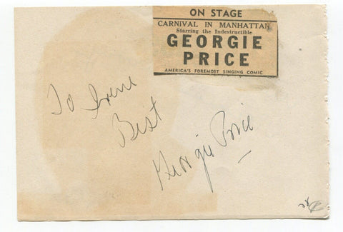 Georgie Price and victoria Sherry Signed Vintage Album Page Actor Actress