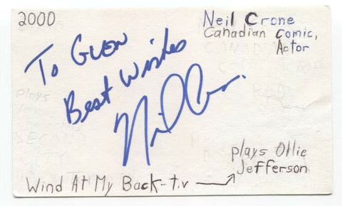 Neil Crone Signed 3x5 Index Card Autographed Signature Actor Comedian