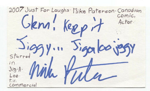 Mike Paterson Signed 3x5 Index Card Autographed Signature Comedian Actor