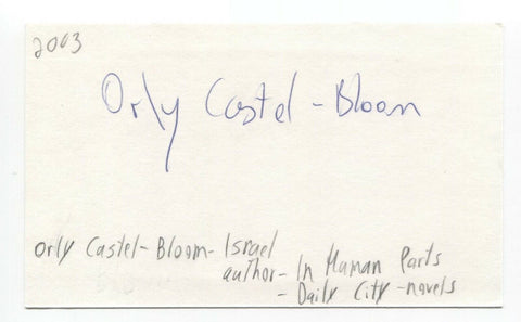 Orly Castel-Bloom Signed 3x5 Index Card Autographed Signature Author