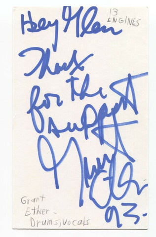 13 Engines - Grant Ethier Signed 3x5 Index Card Autographed Signature Drummer