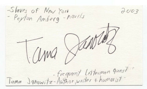 Tama Janowitz Signed 3x5 Index Card Autographed Author David Letterman Show