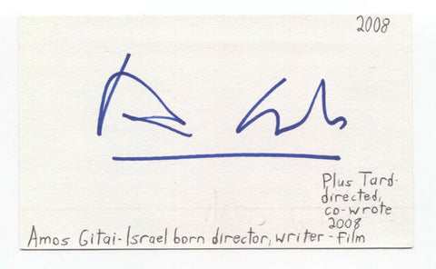 Amos Gitai Signed 3x5 Index Card Autographed Signature Director