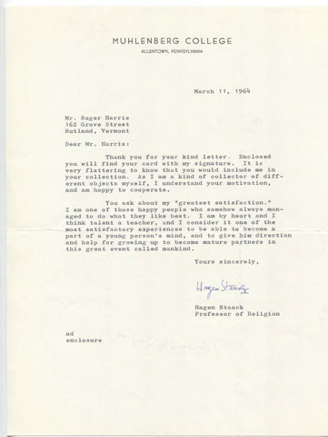 Hagen Staack Signed Letter Autographed Signature Professor Author Minister
