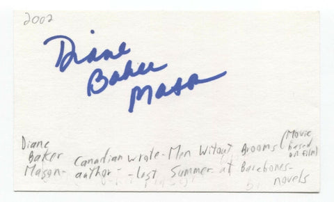 Diane Baker Mason Signed 3x5 Index Card Autographed Signature Writer