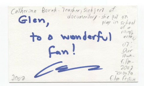 Catherine Borek Signed 3x5 Index Card Autographed Signature Teacher OT Our Town