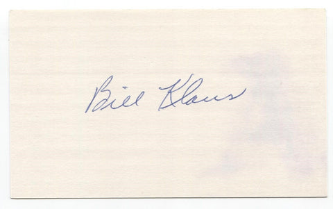 Bill Klaus Signed 3x5 Index Card Baseball Autographed Boston Braves