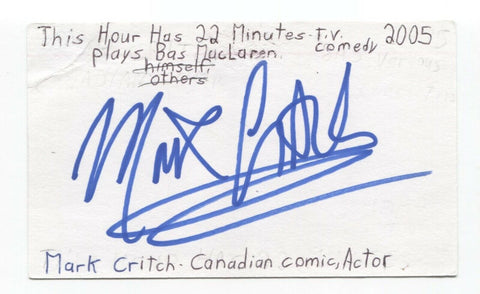 Mark Critch Signed 3x5 Index Card Autographed Signature Comedian Comic Actor