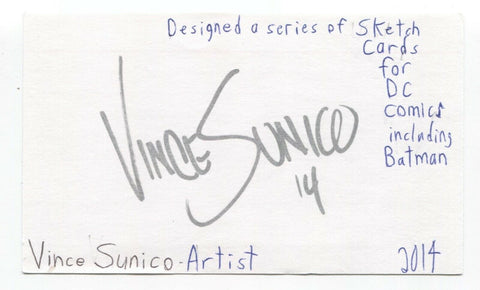 Vince Sunico Signed 3x5 Index Card Autograph Signature Comic Artist DC