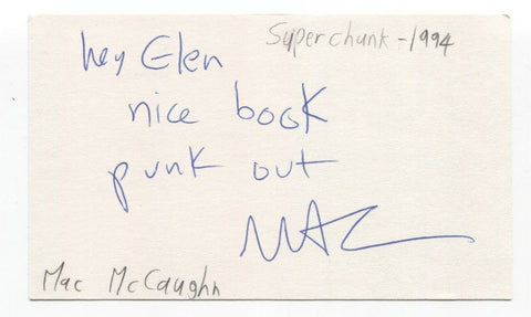 Superchunk - Mac McCaughan Signed 3x5 Index Card Autographed Portastatic