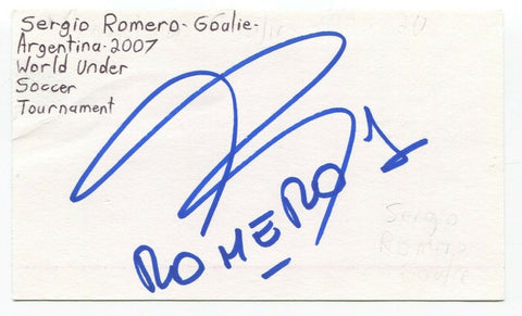 Sergio Romero Signed 3x5 Index Card Autographed Soccer Argentina EARLY CAREER