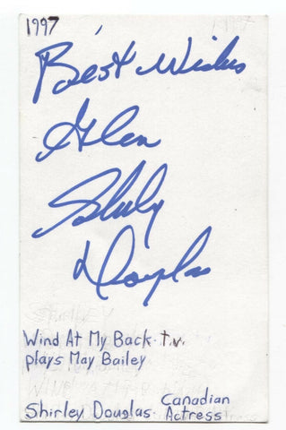 Shirley Douglas Signed 3x5 Index Card Autographed Signature Actress Degrassi