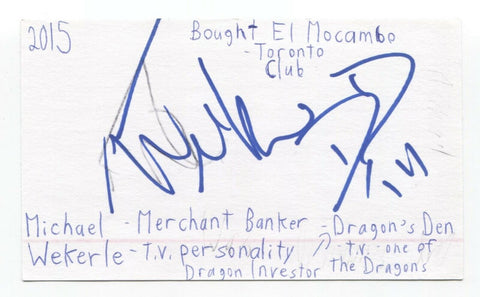 Michael Wekerle Signed 3x5 Index Card Autographed Signature Dragon's Den