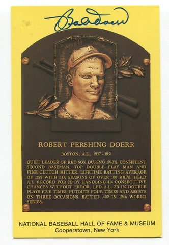 Bob Doerr Signed Gold HOF Plaque Baseball Hall of Fame Autographed Postcard
