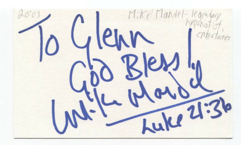 Mike Mandel Signed 3x5 Index Card Autographed Signature Hypnotist