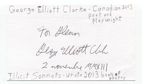 George Elliott Clarke Signed 3x5 Index Card Autographed Signature Author Poet