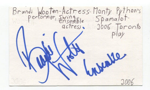 Brandi Wooten Signed 3x5 Index Card Autographed Actress Monty's Pythons Spamalot