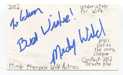 Mindy Franzese Wild Signed 3x5 Index Card Autograph Actress Contact