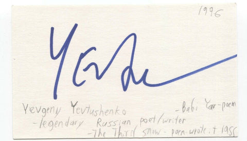 Yevgeny Yevtushenko Signed 3x5 Index Card Autographed Signature Author