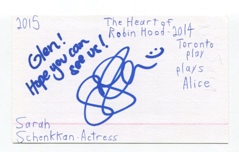 Sarah Schenkkan Signed 3x5 Index Card Autographed Actres 30 Rock Gotham