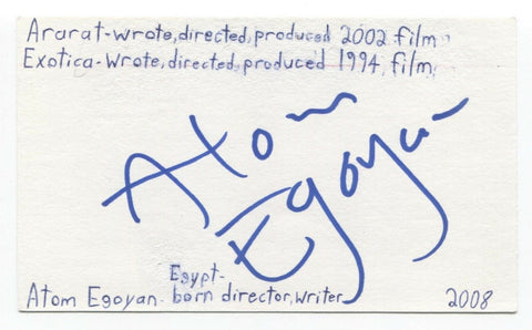 Atom Egoyan Signed 3x5 Index Card Autographed Signature Film Director