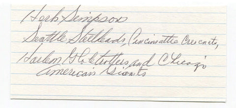 Herb "Briefcase" Simpson Signed 3x5 Index Card Autographed Baseball Negro League
