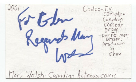 Mary Walsh Signed 3x5 Index Card Autographed Signature Comedian Comic Actress