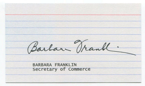 Barbara Franklin Signed 3x5 Index Card Autographed Secretary of Commerce