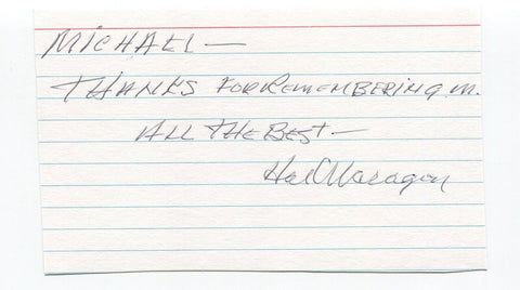 Hal Naragon Signed 3x5 Index Card Autographed MLB Baseball Cleveland Indians