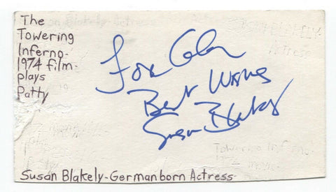 Susan Blakely Signed 3x5 Index Card Autographed Signature The Towering Inferno