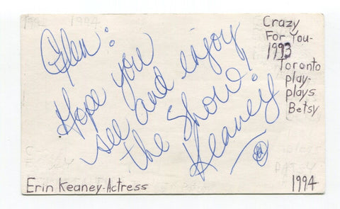 Erin Keaney Signed 3x5 Index Card Autographed Actress Odd Squad