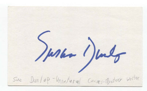 Susan Dunlap Signed 3x5 Index Card Autographed Signature Author Writer