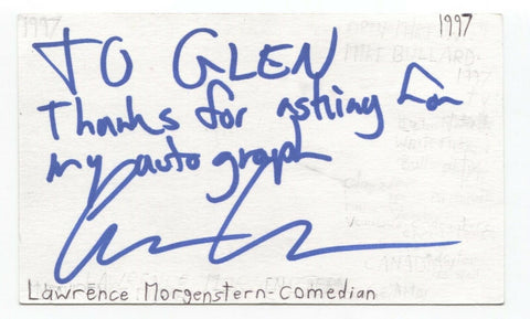 Lawrence Morgenstern Signed 3x5 Index Card Autographed Signature Comedian Writer