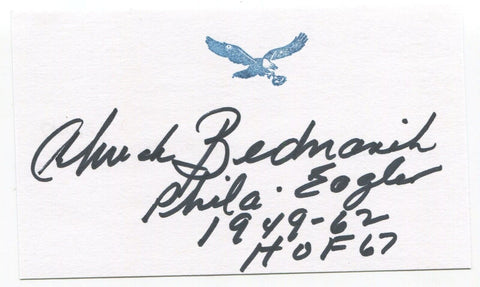 Chuck Bednarik 3x5 Index Card Autographed Signature Philadelphia Eagles HOF