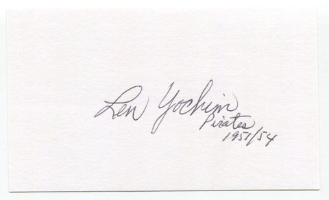 Lenny Yochim Signed 3x5 Index Card Autographed Baseball MLB Pittsburgh Pirates