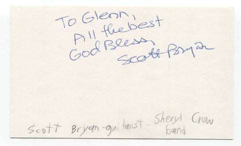 Scott Bryan Signed 3x5 Index Card Autographed Signature Sheryl Crow Band 