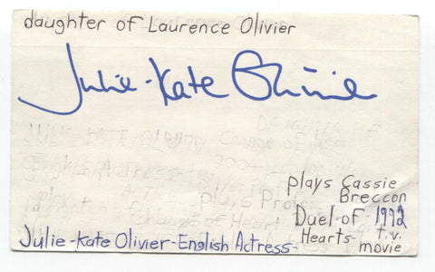 Julie Kate Olivier Signed 3x5 Index Card Autographed Signature Actress