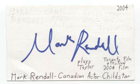 Mark Rendall Signed 3x5 Index Card Autographed Signature Actor Arthur
