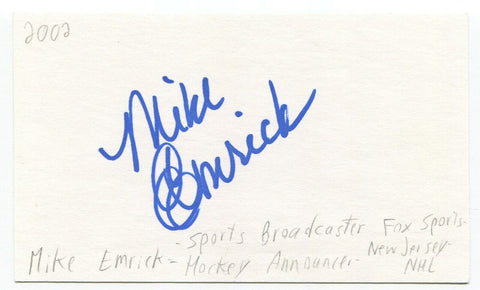 Mike Emrick Signed 3x5 Index Card Autograph Sportscaster NHL Hockey Hall of Fame