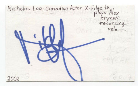 Nicholas Lea Signed 3x5 Index Card Autographed Signature Actor X-Files